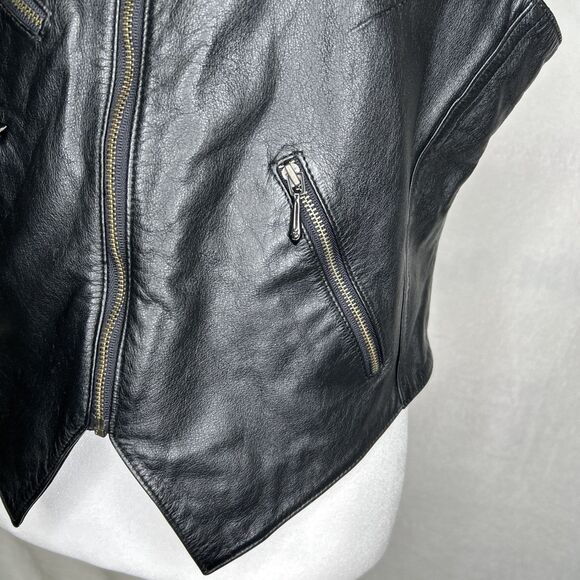 Harley Davidson Women's Leather Black Vest Lace Up Back - Picture 5 of 16